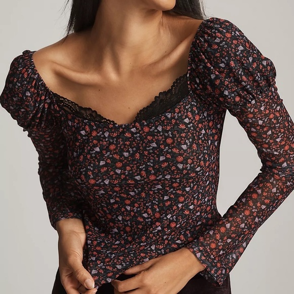 NEW Maeve at Anthropologie Puff Sleeve Fitted Floral Blouse - Picture 4 of 4